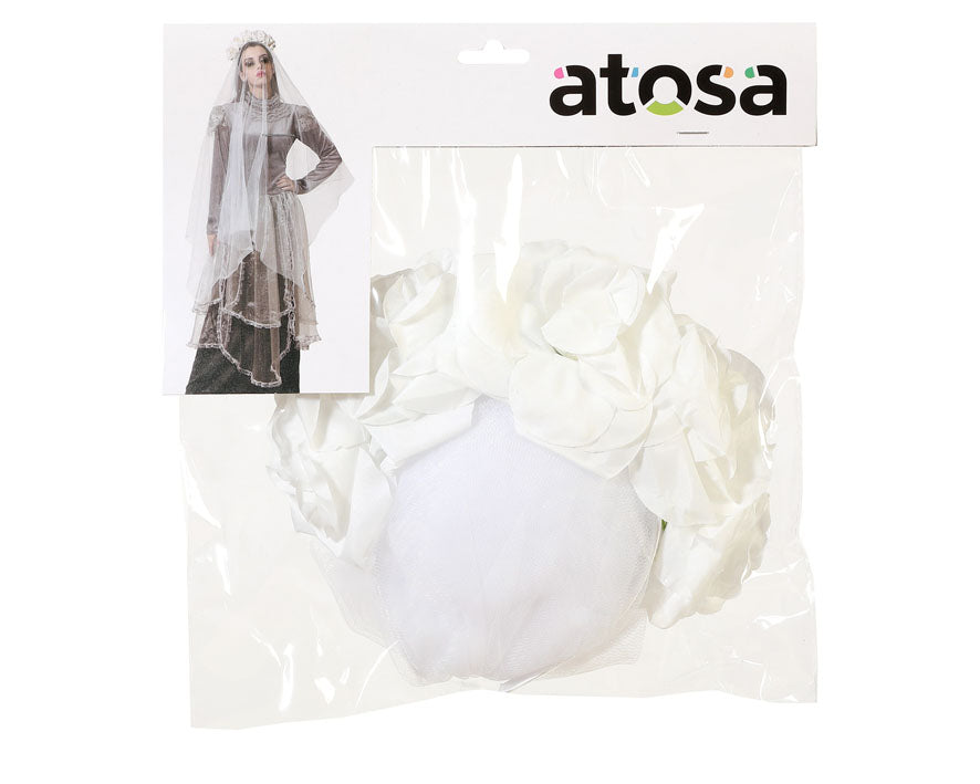 Voile De Mariée Blanc / Serre tête Voile Mariée Blanc / Voile Blanc Halloween Avec Fleurs / La Maison Du Déguisement