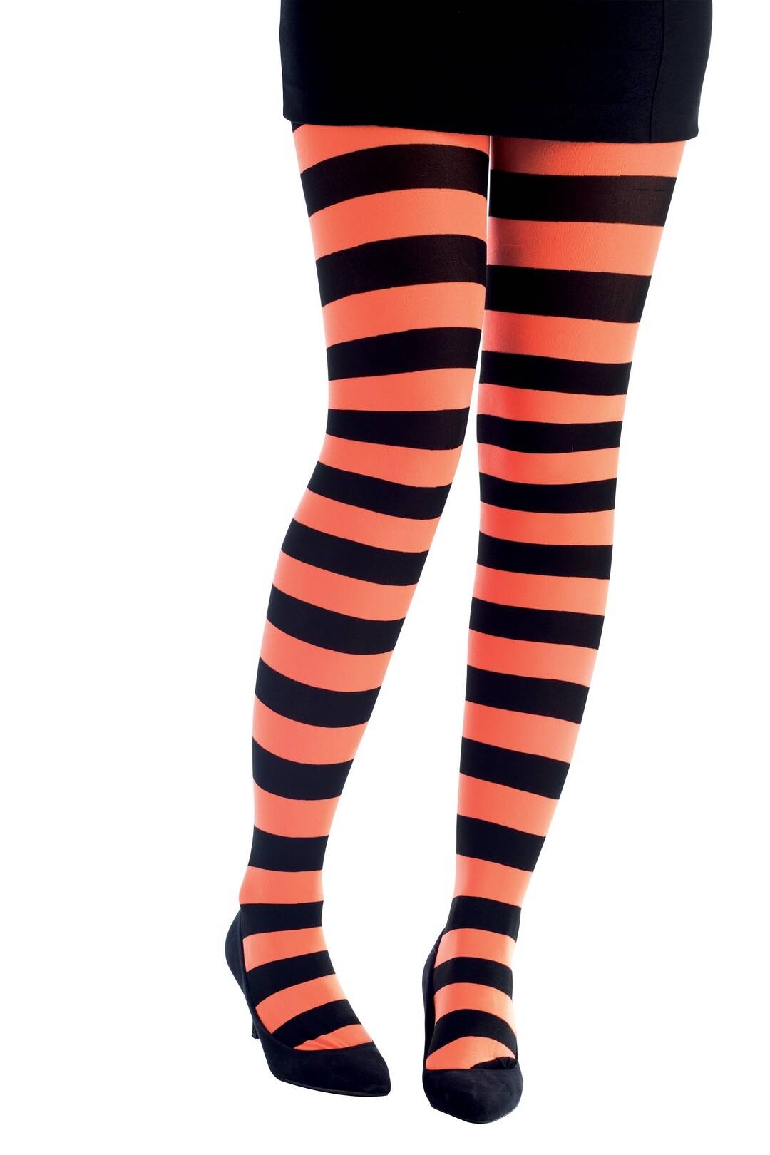 Collant Opaque Rayé Noir et Orange Fluo / La Maison Du Déguisement