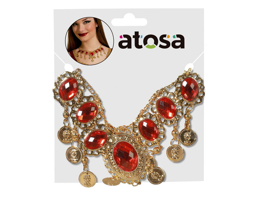 Collier Rubis Rouge Métallique / Collier Princesse Jasmine BM / Collier Danseuse Orientale BM /Collier de pièces dorées arabe BM / La Maison Du Déguisement