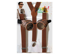 Set Steampunk Marron / Kit Lunettes et Bretelles Steampunk / La Maison Du Déguisement