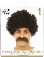 Perruque Courte Frisée Avec Moustache Marron / Perruque Lucien Marron / La Maison du Déguisement