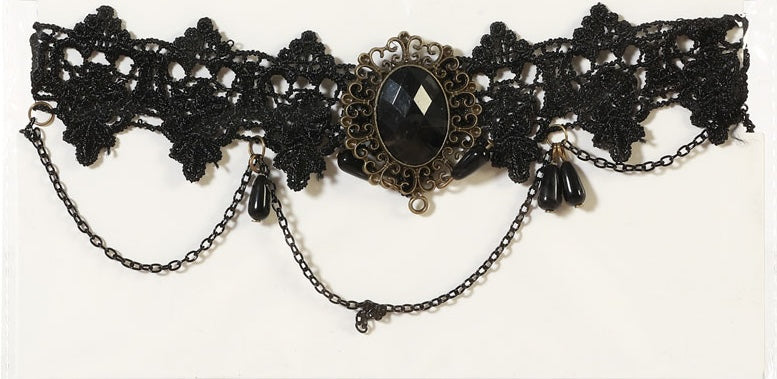 Collier Gothique Avec Pierre Noir / Ras Du Cou Halloween / La Maison Du Déguisement