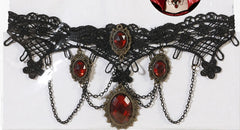 Collier Gothique Avec Pierre Rouge / Ras Du Cou Halloween / La Maison Du déguisement
