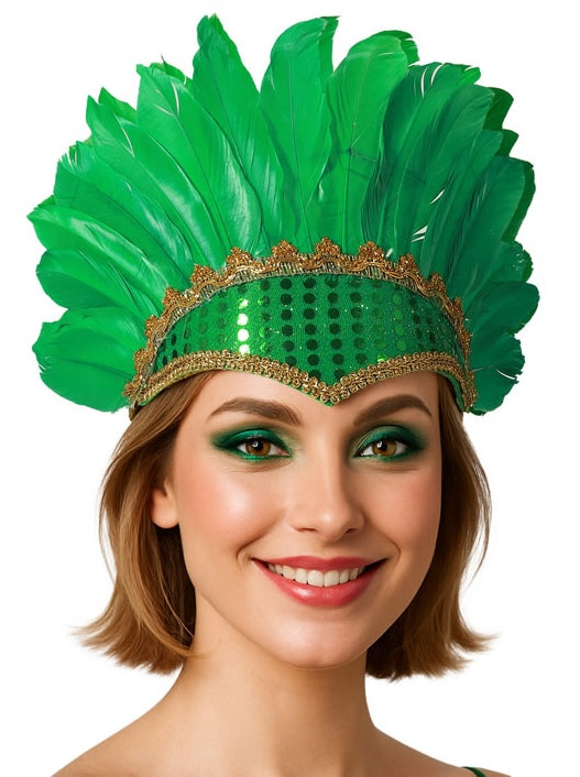 Coiffe Brésilienne Plumes Vert / Coiffure à Plumes vert / Serre Tête Carnaval à Plumes / La Maison Du Déguisement