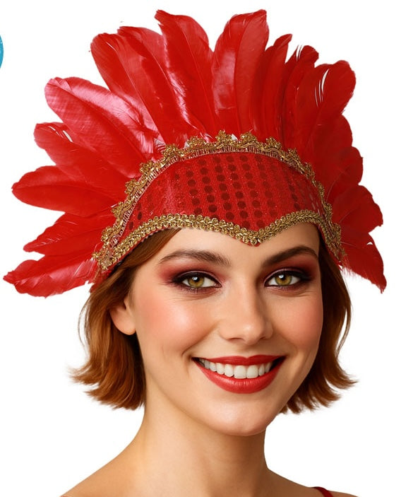 Coiffe Brésilienne Plumes Rouge / Coiffure à Plumes Rouge / Serre Tête Carnaval à Plumes / La Maison Du Déguisement