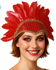 Coiffe Brésilienne Plumes Rouge / Coiffure à Plumes Rouge / Serre Tête Carnaval à Plumes / La Maison Du Déguisement