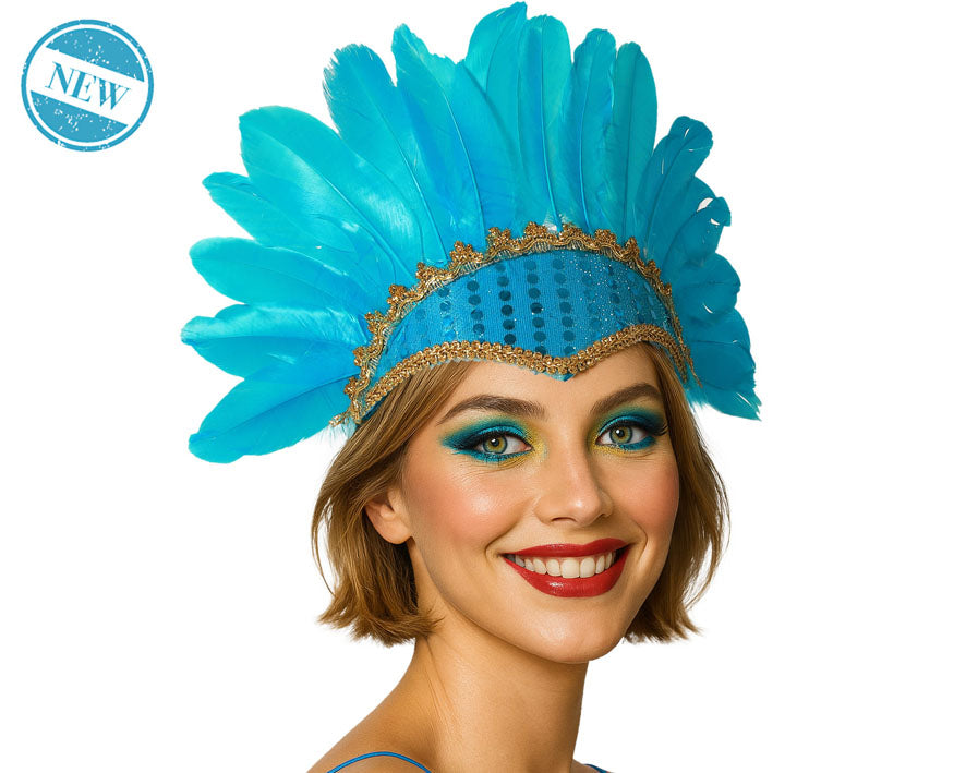 Coiffe Brésilienne Plumes Bleu Ciel / Coiffure à Plumes Bleu Clair / Serre Tête Carnaval à Plumes / La Maison Du Déguisement