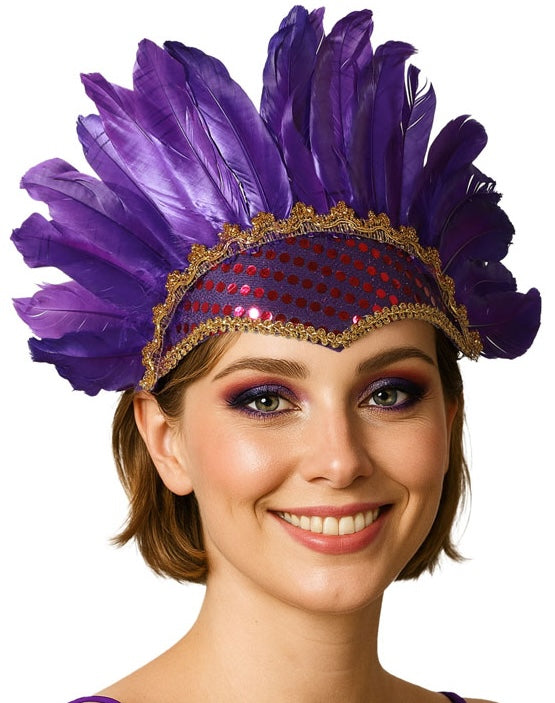 Coiffe Brésilienne Plumes Violet / Coiffure à Plumes Violet / Serre Tête Carnaval à Plumes / La Maison Du Déguisement