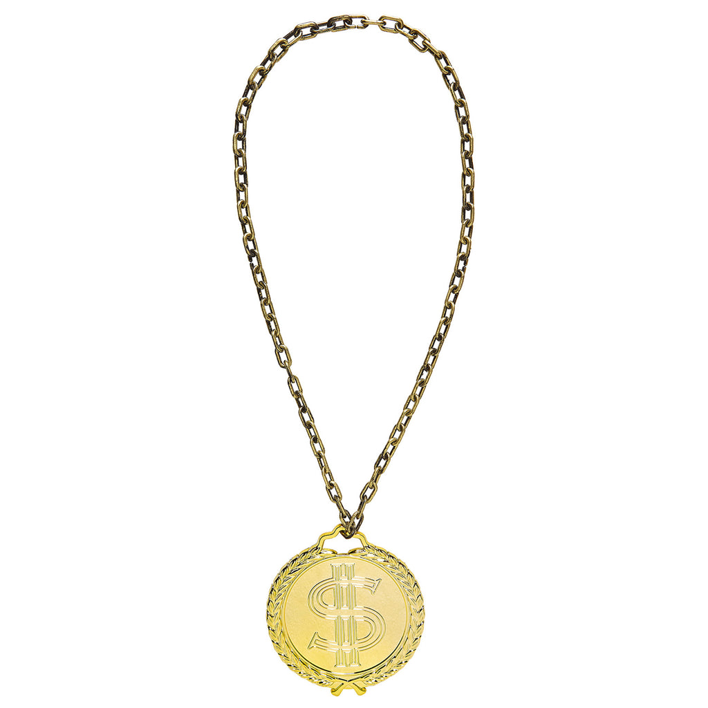 Kit Hip Hop Collier Dollar Et Bague Ajustable – Accessoire Rappeur Pour Cosplay, Carnaval, Soirée Thème – Homme Et Femme