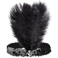 Bandeau Charleston Sequins Avec Plumes Noires / Serre tête charleston noir Luxe / La Maison du Déguisement