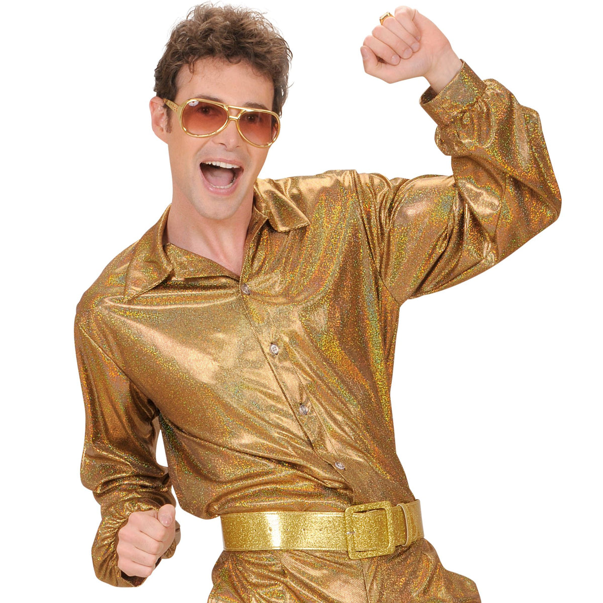 Déguisement Chemise Disco Holographique Doré / Costume Chemise Disco Holographique Or / La Maison du Déguisement