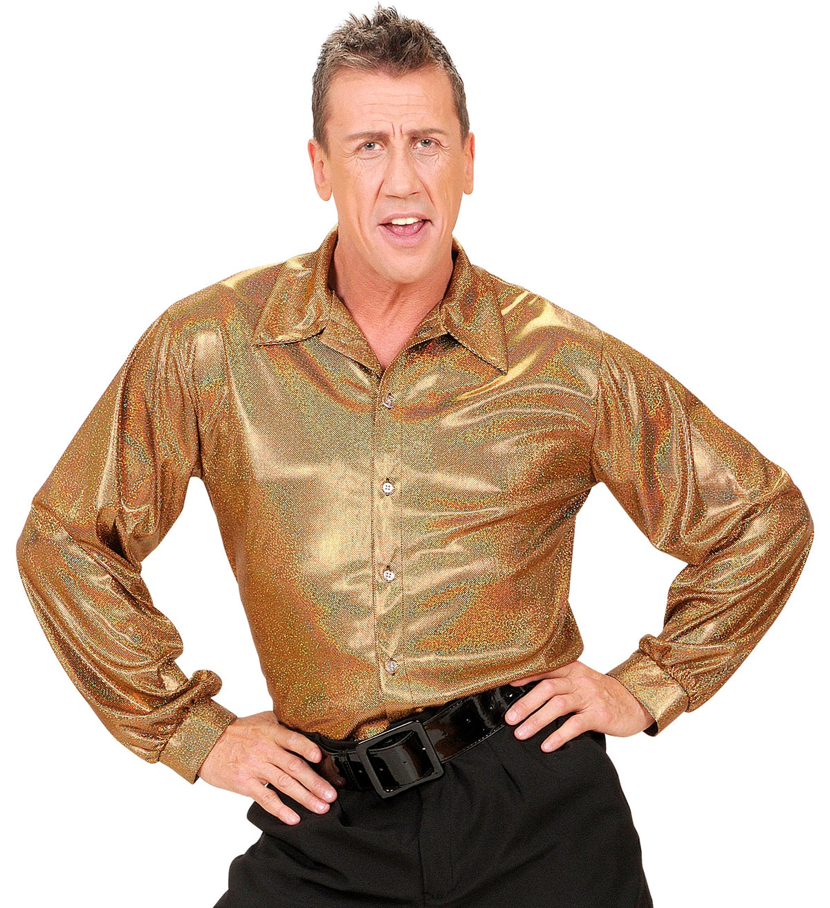 Location Chemise Disco Holographique Doré Adulte / Location Chemise The 70s Disco Style Or Homme / La Maison Du Déguisement