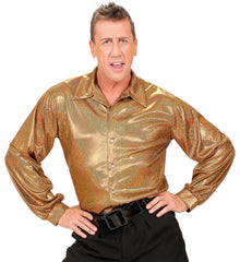 Location Chemise Disco Holographique Doré Adulte / Location Chemise The 70s Disco Style Or Homme / La Maison Du Déguisement