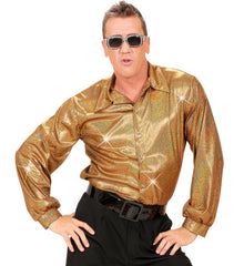 Location Chemise Disco Holographique Doré Adulte / Location Chemise The 70s Disco Style Or Homme / La Maison Du Déguisement
