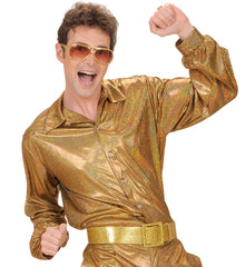 Location Chemise Disco Holographique Doré Adulte / Location Chemise The 70s Disco Style Or Homme / La Maison Du Déguisement