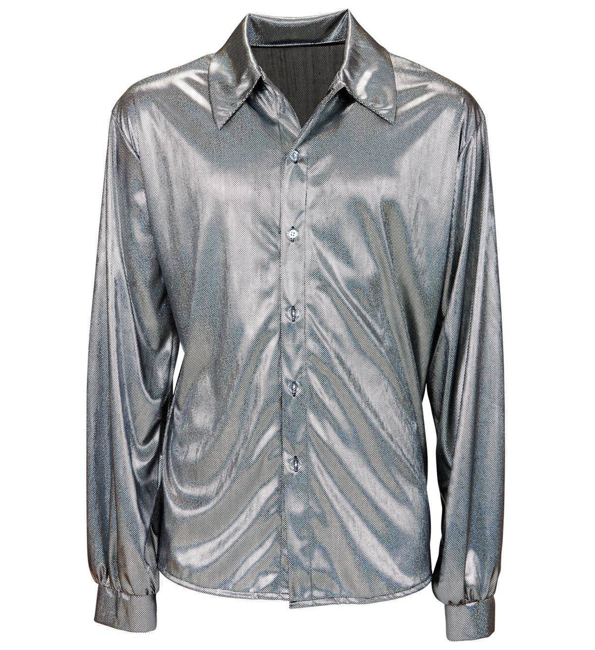 Location Chemise Disco Holographique Argent Adulte / Location Chemise The 70s Disco Style Argent / La Maison du Déguisement