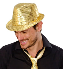 Chapeau Borsalino Sequins Doré / Chapeau Popstar Sequins Or / La Maison du Déguisement