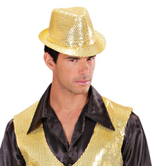 Chapeau Borsalino Sequins Doré / Chapeau Popstar Sequins Or / La Maison du Déguisement