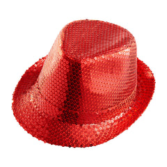Chapeau Borsalino Sequins Rouge / Chapeau Popstar Sequins Rouge / La Maison du Déguisement