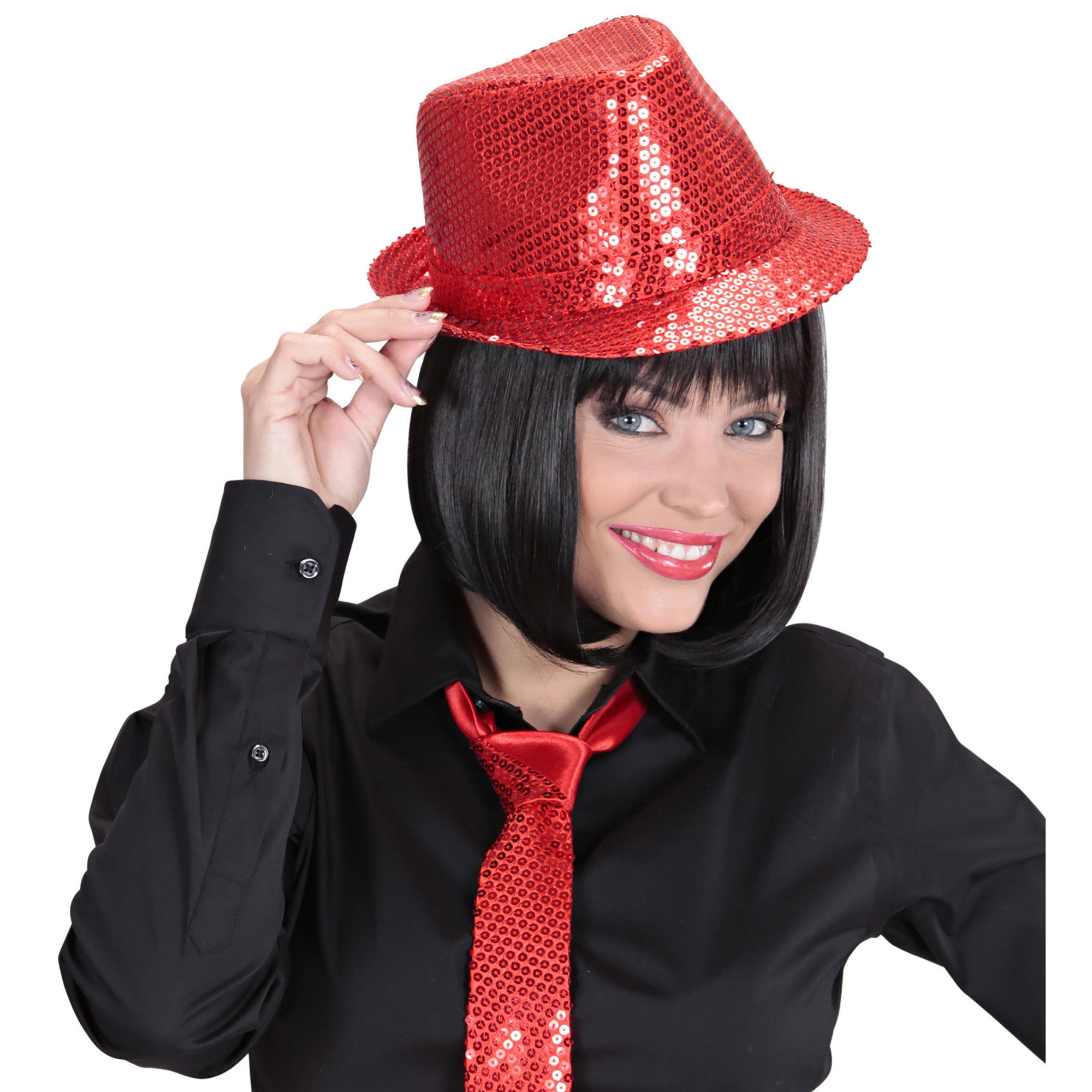 Chapeau Borsalino Sequins Rouge / Chapeau Popstar Sequins Rouge / La Maison du Déguisement
