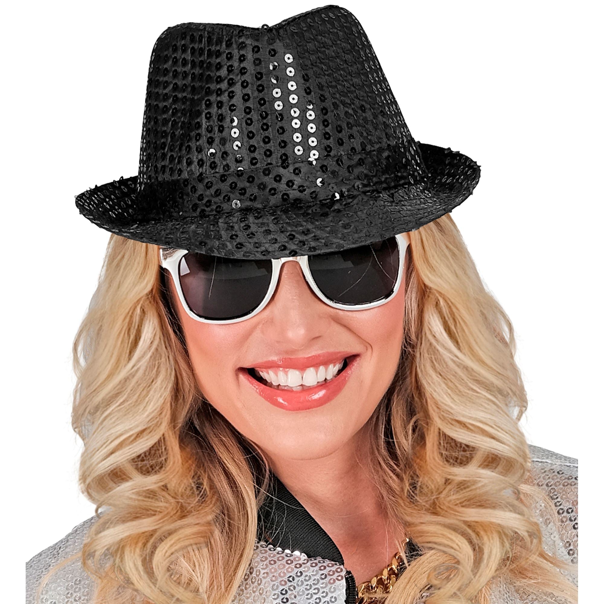 Chapeau Borsalino Sequins Noir / Chapeau Popstar Sequins Noir / La Maison du Déguisement
