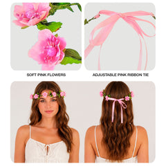 Bandeau Couronne de Fleurs Roses / Serre Tête de Fleurs / Diadème Fleurs Rose / La Maison Du Déguisement