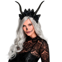Serre Tête De Cornes et Roses Noir / Cornes de Démon Noir / Couronne Gothique Halloween Cornes et Roses Noir / La Maison Du Déguisement