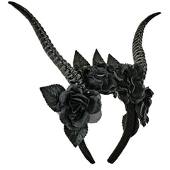 Serre Tête De Cornes et Roses Noir / Cornes de Démon Noir / Couronne Gothique Halloween Cornes et Roses Noir / La Maison Du Déguisement