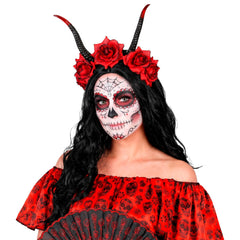 Serre Tête De Cornes et Roses Rouge / Cornes de Démon Rouge / Couronne Gothique Halloween Cornes et Roses Rouge / La Maison Du Déguisement