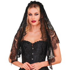 Voile de Mariée Gothique Dentelle Élégant Noir / Serre Tête Voile De Mariée Halloween Sombre Noir / La Maison Du Déguisement