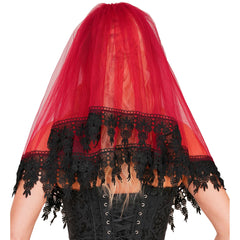 Voile de Mariée Gothique Dentelle Élégant Rouge / Serre Tête Voile De Mariée Halloween Sombre Rouge / La Maison Du Déguisement