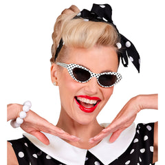Lunettes Blanches Années 50 Rock'n'Roll à Pois Noir / Lunettes Sandy, Années 60 à Pois / La Maison Du Déguisement