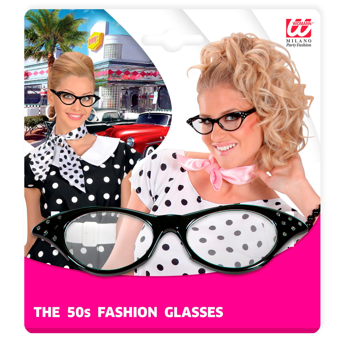 Lunettes Noir Années 50 Rock'n'Roll Avec Strass / Lunettes Sandy, Années 60 Noir / La Maison Du Déguisement