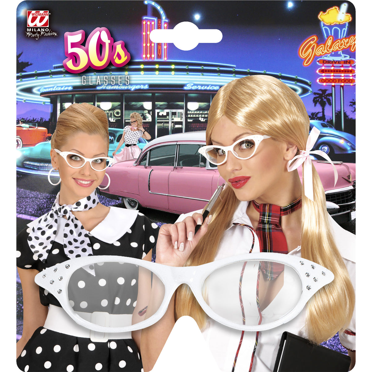 Lunettes Blanches Années 50 Rock'n'Roll Avec Strass / Lunettes Sandy, Années 60 Blanc / La Maison Du Déguisement
