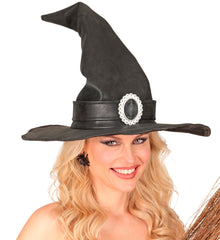 Chapeau de Sorcière Simili Cuir Noir / Chapeau Magicien Halloween Eco Cuir BM / La Maison Du Déguisement