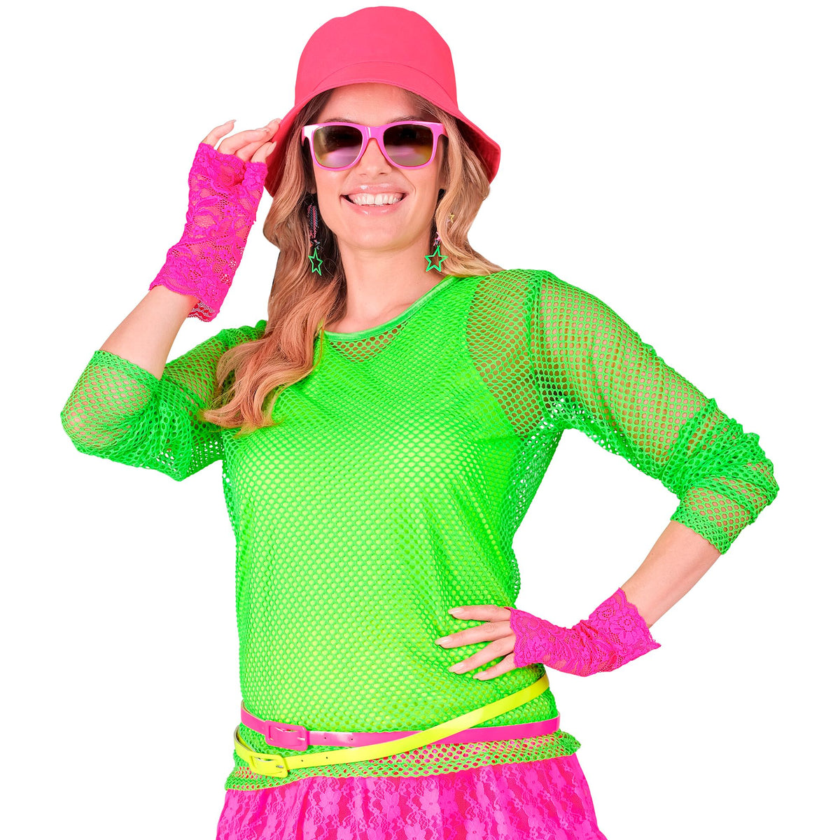 T-shirt Filet Fluo Vert / Top Filet Fluo Années 80 Vert / Chemise Filet 80s Fluo Vert / La Maison Du Déguisement