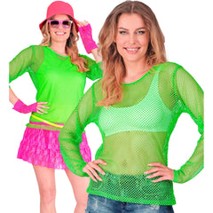 T-shirt Filet Fluo Vert / Top Filet Fluo Années 80 Vert / Chemise Filet 80s Fluo Vert / La Maison Du Déguisement