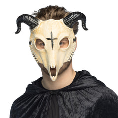 Masque De Squelette Demon Bête Beige Avec Cornes Noir / Masque Diable Avec Cornes / La Maison Du Déguisement