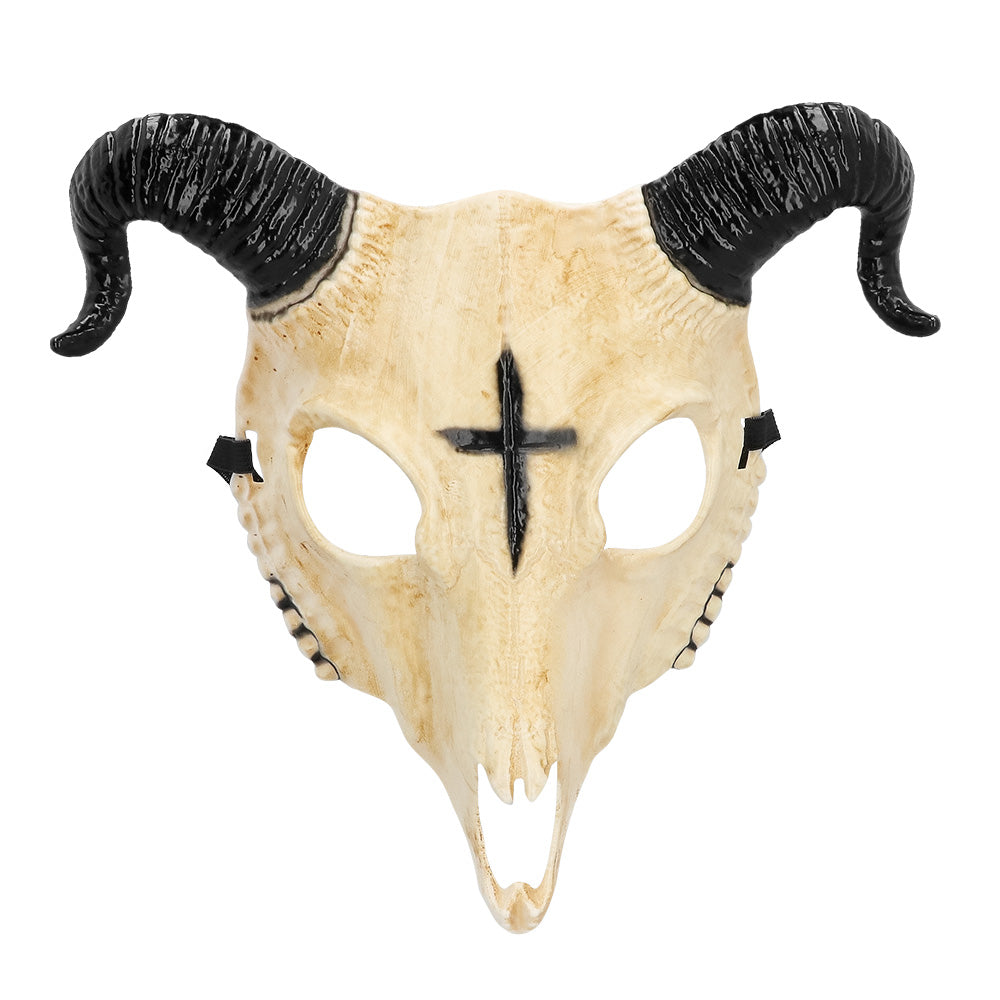 Masque De Squelette Demon Bête Beige Avec Cornes Noir / Masque Diable Avec Cornes / La Maison Du Déguisement