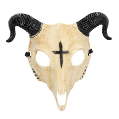 Masque De Squelette Demon Bête Beige Avec Cornes Noir / Masque Diable Avec Cornes / La Maison Du Déguisement