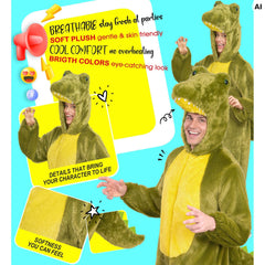 Location Déguisement Crocodile en Peluche Doux Adulte / Location Costume Combinaison Crocodile / La Maison Du Déguisement