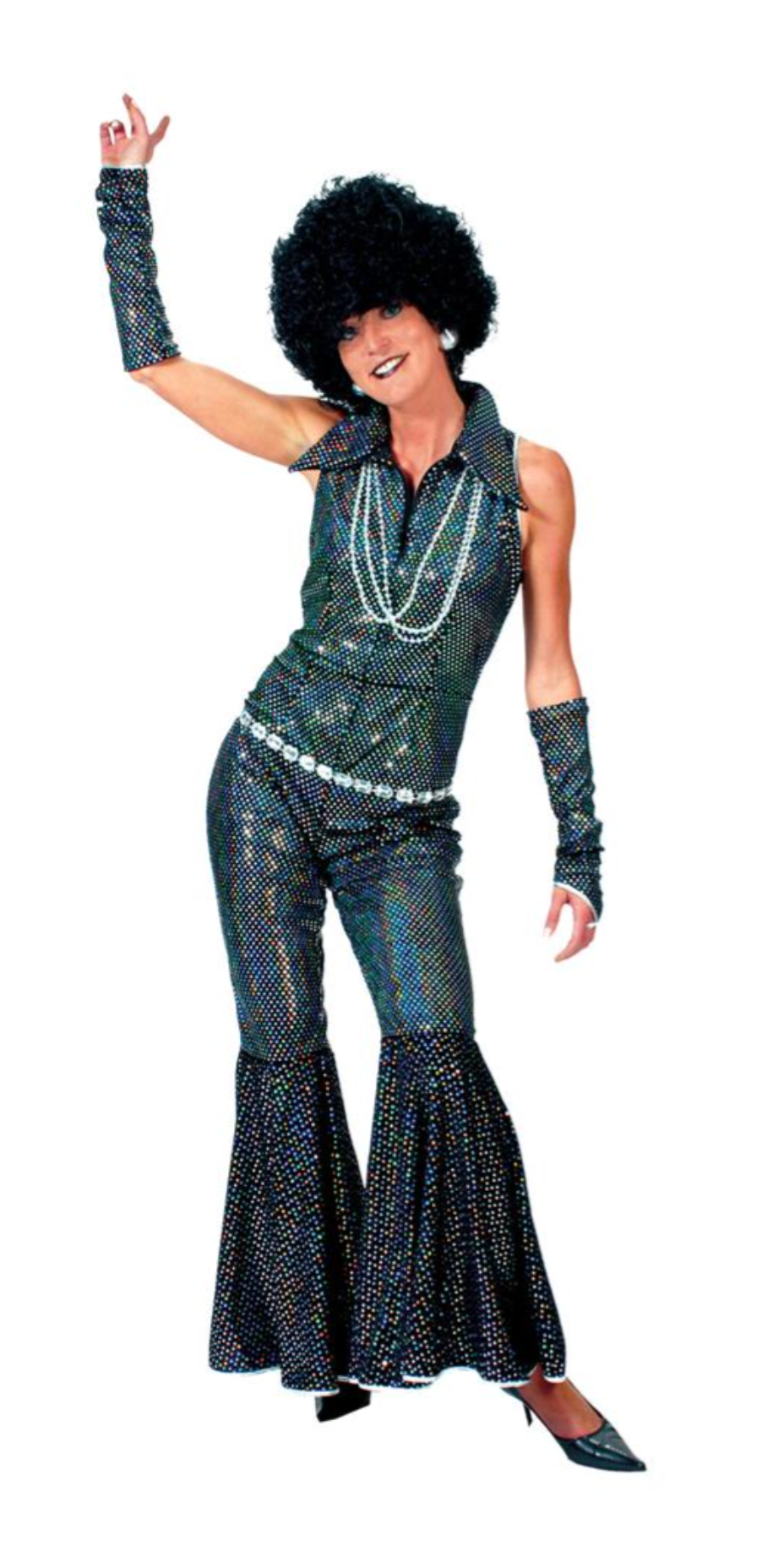 Location Déguisement Combinaison Abba Disco Queen Noir / Location Costume Combinaison Disco Noir Paillettes / La Maison Du Déguisement