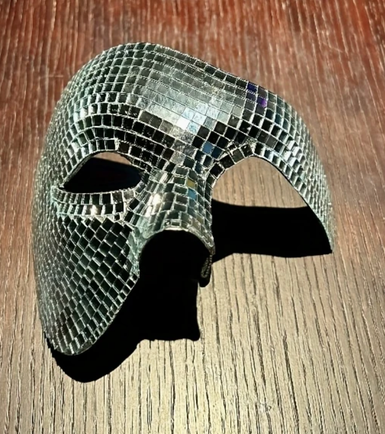 Masque Miroir Disco Phantôme of the Opera Argent / Loup Miroir Fantôme de Opéra Argent / Demi-masque Boule à Facettes Disco Fantôme de l'Opéra / La Maison Du déguisement