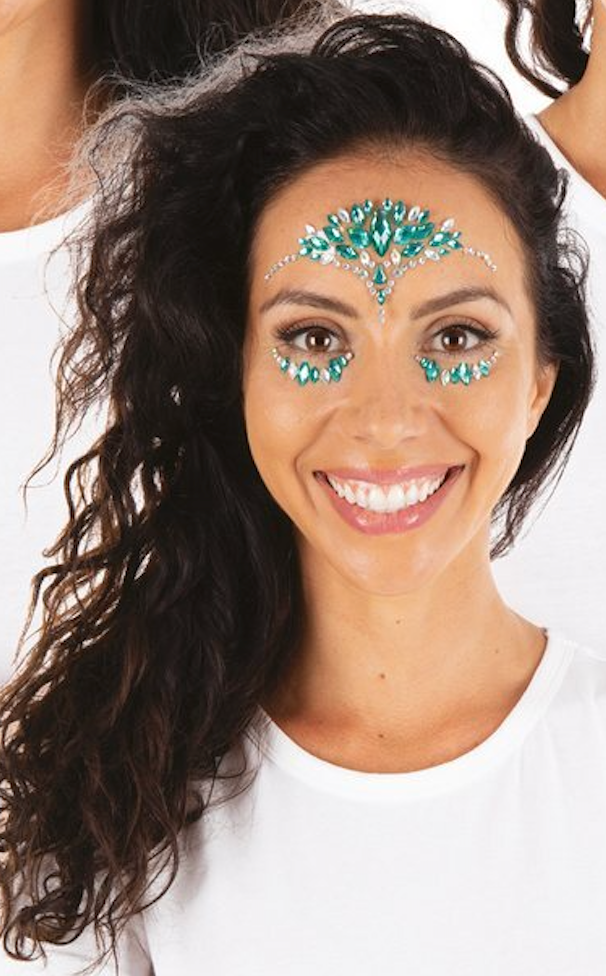 Bijoux Visages Strass Bleu et Argent / Strass Autocollant Visage bleu/argent / La Maison Du Déguisement