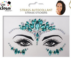 Bijoux Visages Strass Bleu et Argent / Strass Autocollant Visage bleu/argent / La Maison Du Déguisement