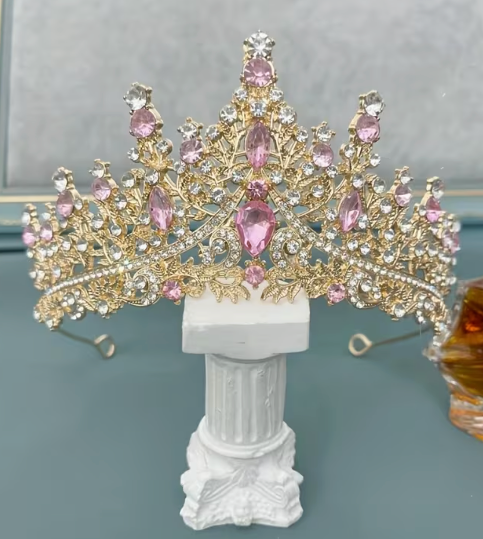 Diadème Royal Lady Métal Or et Rose / Couronne de Princesse élégante Pour Femme Luxe / Couronne De Reine Métal Doré et Rose / La Maison Du Déguisement