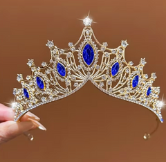 Diadème Royal Lady Métal Doré et Bleu / Bandeau Couronne Alliage Or et Bleu Royal Luxe / Couronne De Reine Métal Doré et Bleu  / La Maison Du Déguisement