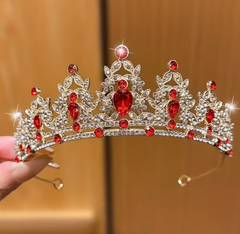 Diadème Royal Lady Métal Doré et Rouge / Élégant bandeau de couronne dorée avec des pierres rouges / Couronne De Reine Métal Doré et Rouge  / La Maison Du Déguisement