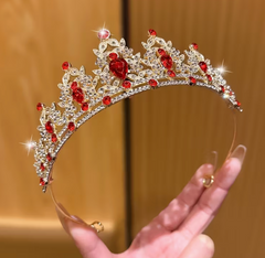 Diadème Royal Lady Métal Doré et Rouge / Élégant bandeau de couronne dorée avec des pierres rouges / Couronne De Reine Métal Doré et Rouge  / La Maison Du Déguisement