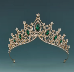 Diadème Royal Lady Métal Doré et Vert / Élégant bandeau de couronne dorée avec des pierres Vert / Couronne De Reine Métal Doré et Vert  / La Maison Du Déguisement